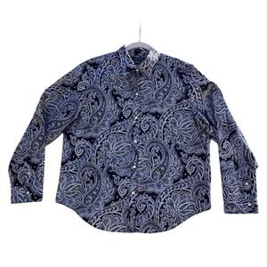 Lauren Ralph Lauren Paisley Shirt Womens XL Black White Non-Iron Cotton Blouse